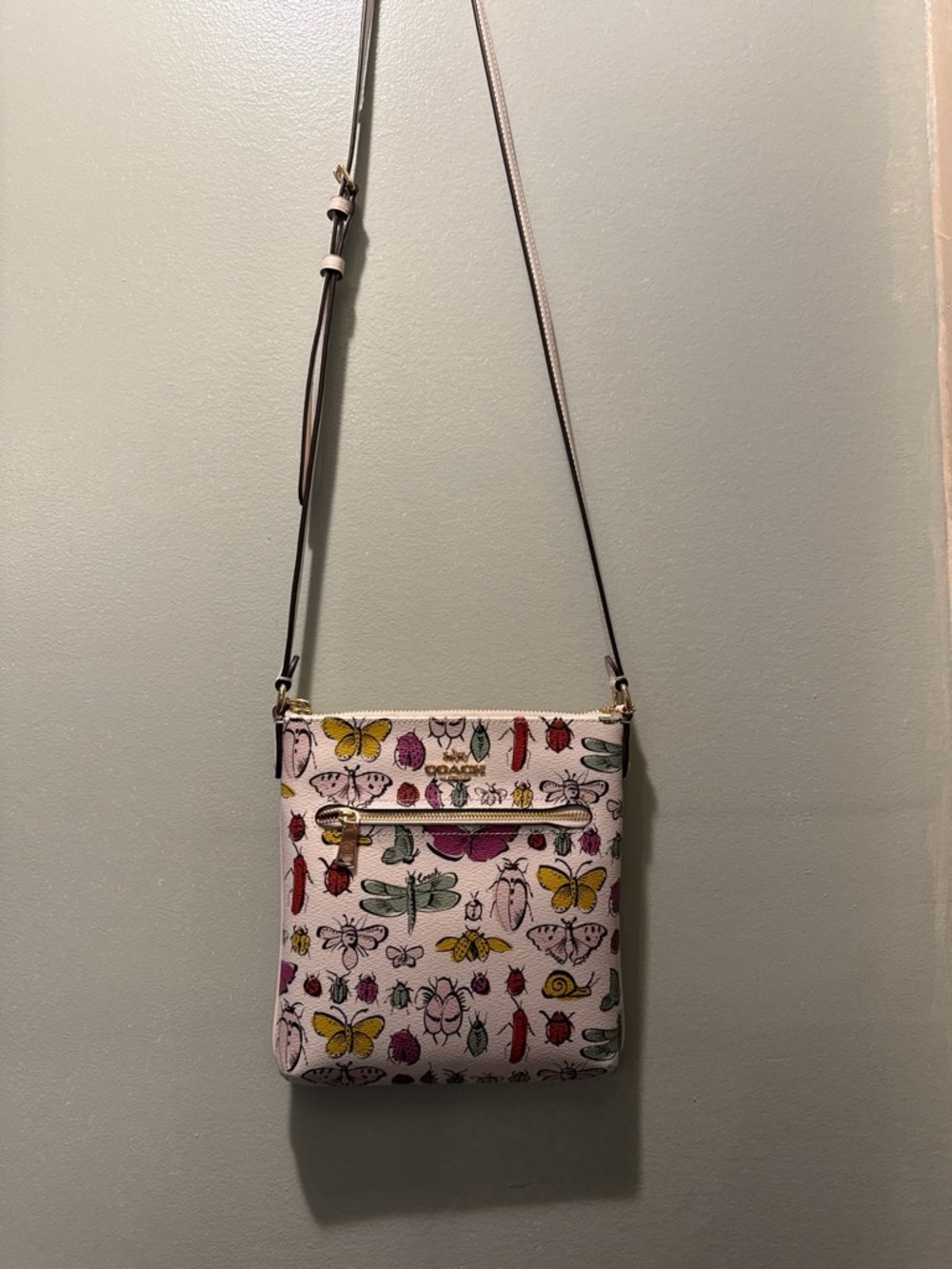 Coach White Crossbody Bag with Colorful Bug & Butterfly Print